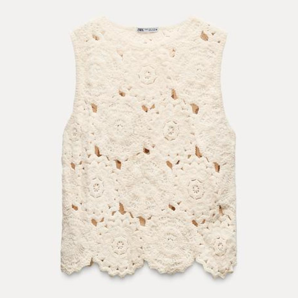Zara Cream Crochet Lace Tank Top